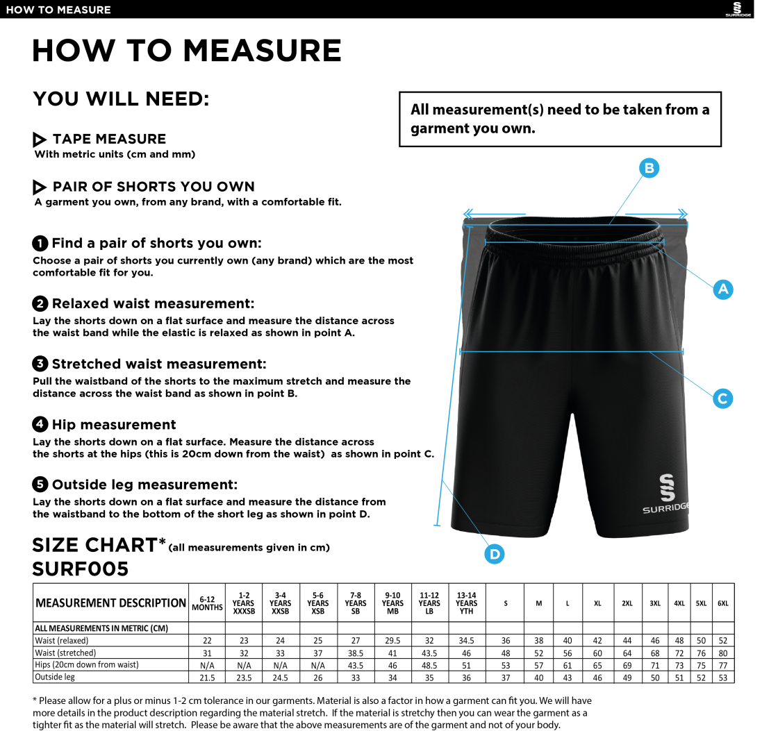 Ability Matters - Match Short - Size Guide