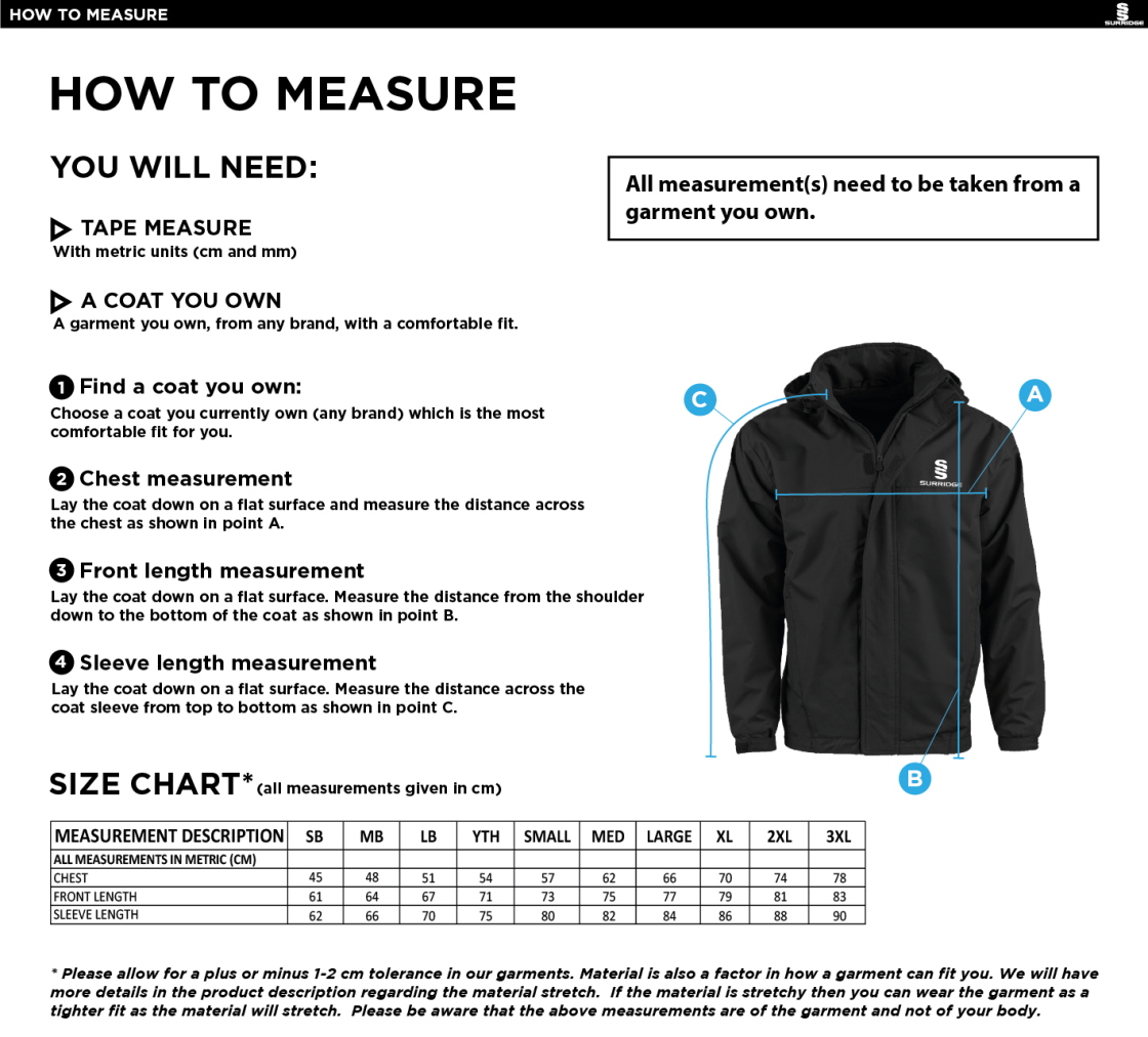 Ability Matters - Dual Fleece Lined Jacket - Unisex - Size Guide