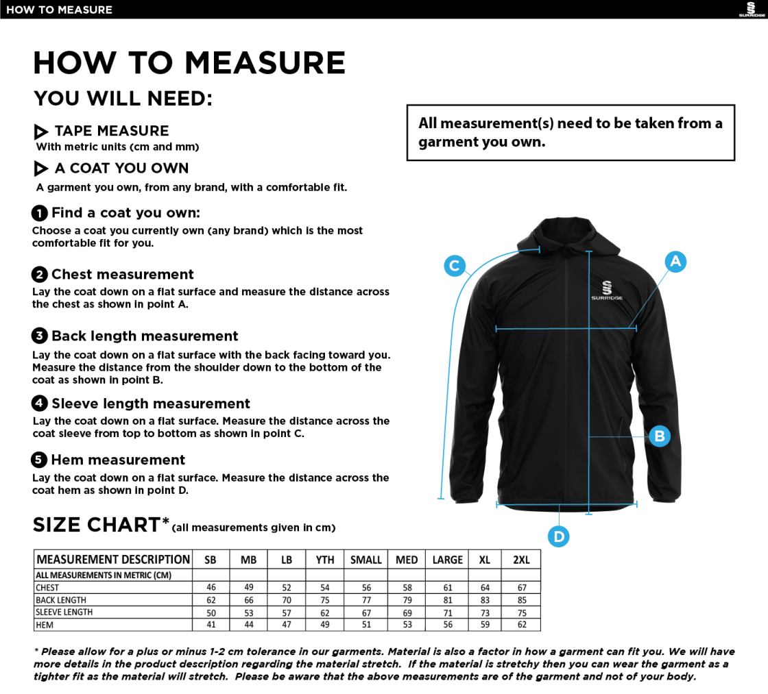 Ability Matters - Dual Full Zip Training Jacket - Unisex - Size Guide