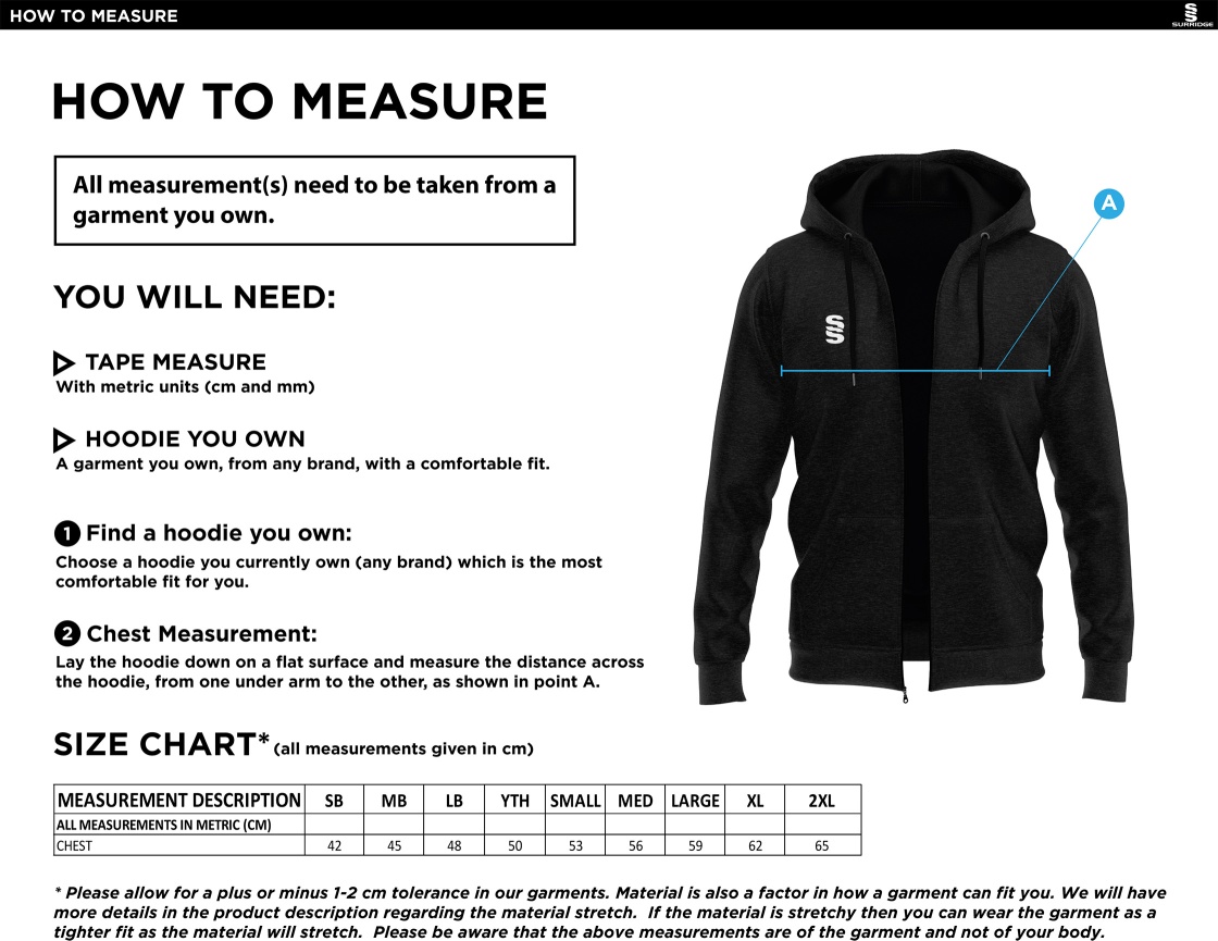 Ability Matters - Dual Full Zip Hoody - Unisex - Size Guide