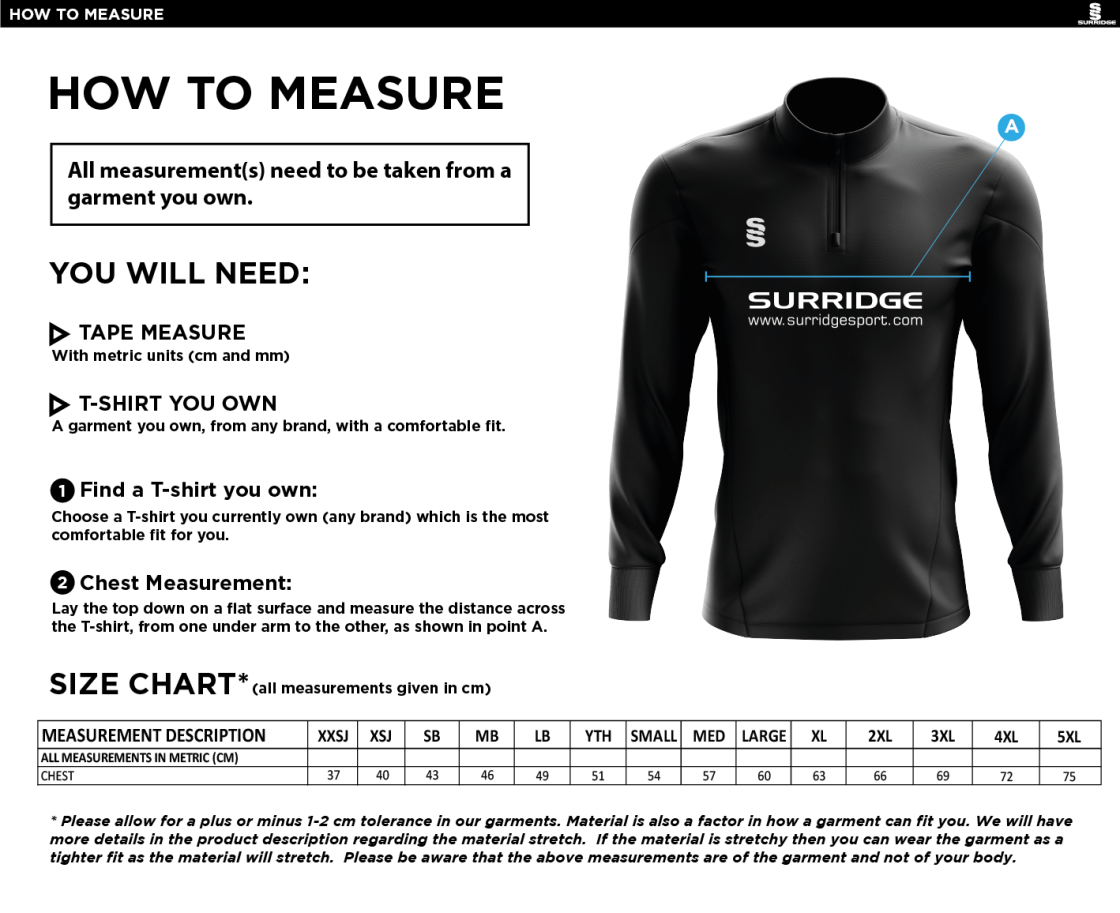 Ability Matters - 1/4 Zip Dual Performance Top - Unisex - Size Guide